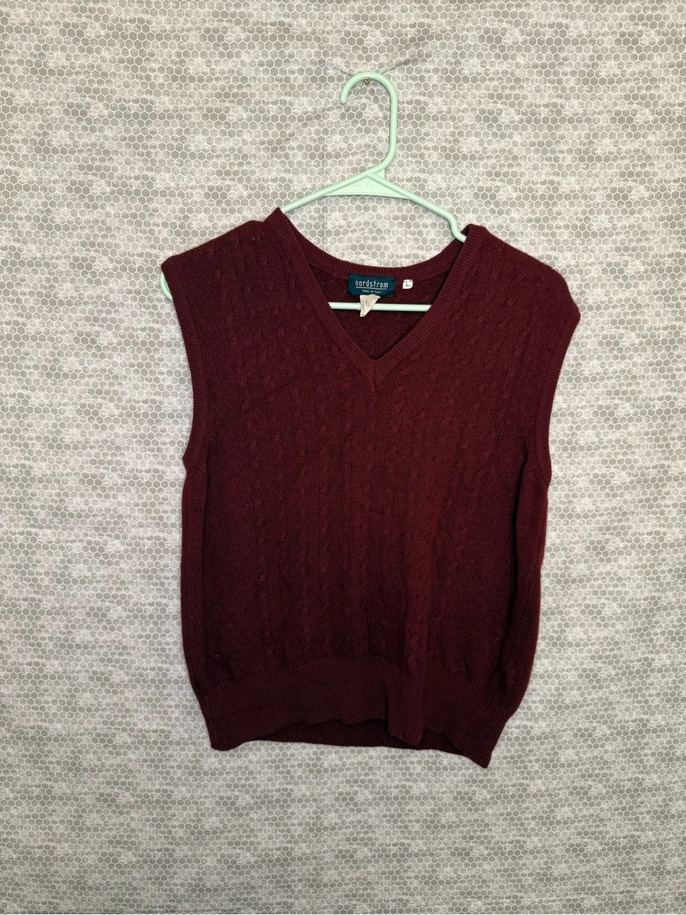 Vintage Nordstrom 100% Wool Maroon Men Large Sweater Vest Made In Italy